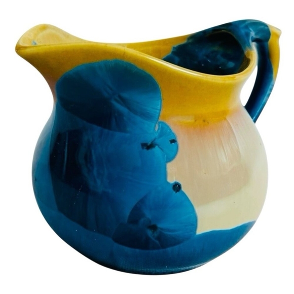 Crystalline Glaze Art Pottery Blue Yellow Small Pitcher Collectible Home Decor - Picture 2 of 5